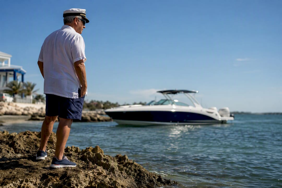 Captain inspecting coastal water before trip
