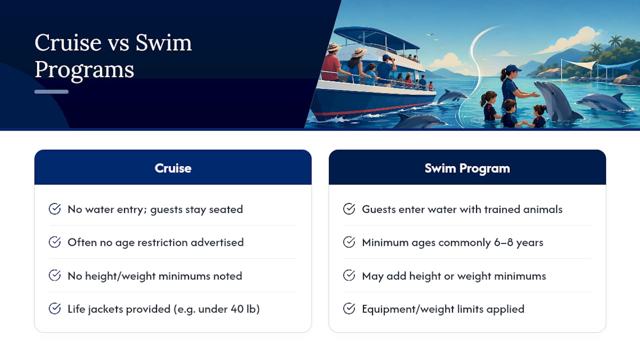 Dolphin tour age and safety policy comparison