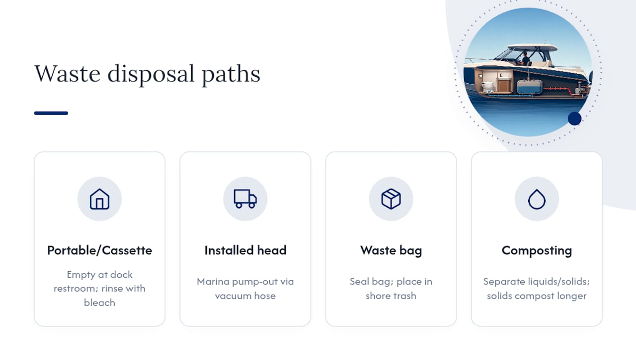 Four small boat toilet disposal methods