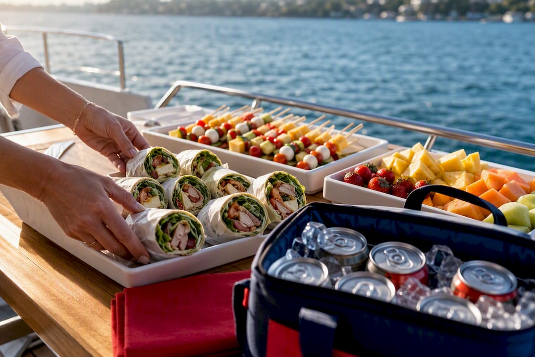 Boat deck birthday food and drinks