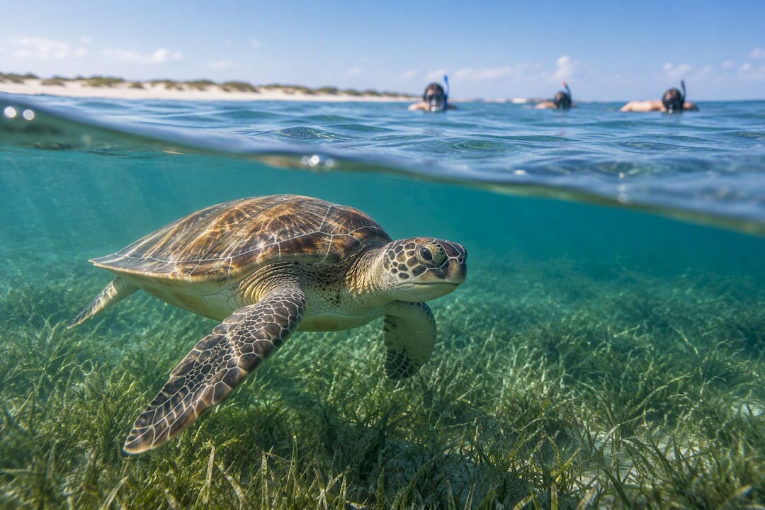 Sea turtle observed from respectful distance