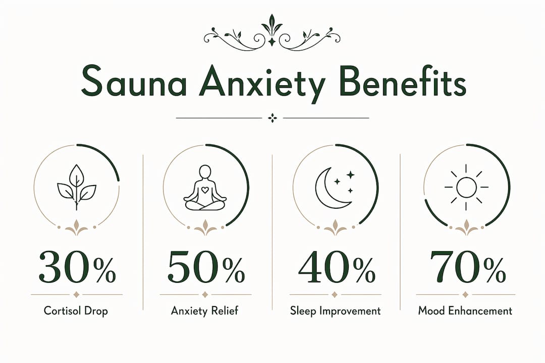 Infographic showing key sauna anxiety benefits