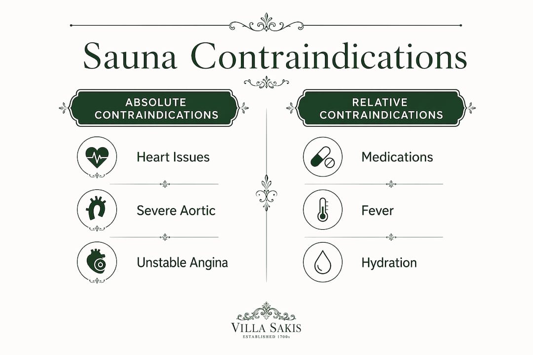 Infographic comparing sauna contraindications categories