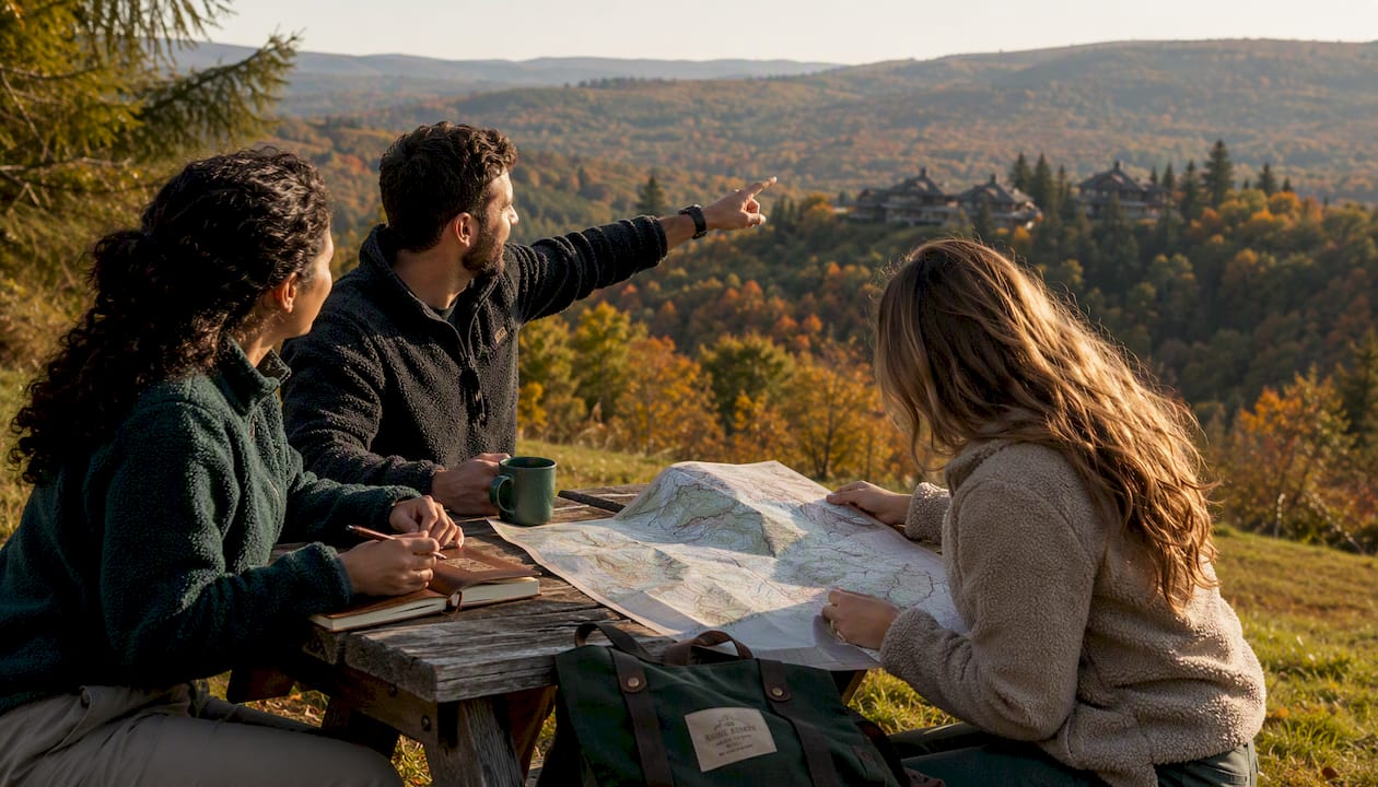 Group planning nature retreat outdoors