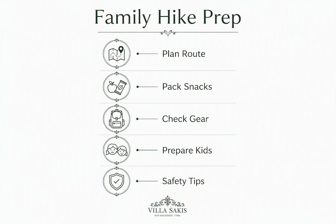 Infographic showing family hike preparation checklist with key steps