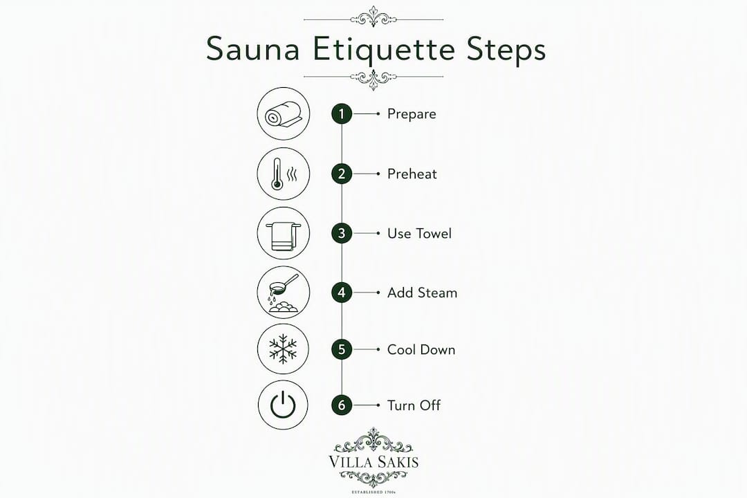 Infographic illustrating sauna etiquette steps