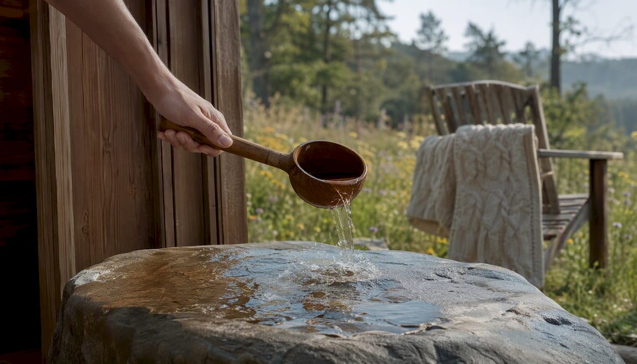 Hand pouring lukewarm water for cooling down