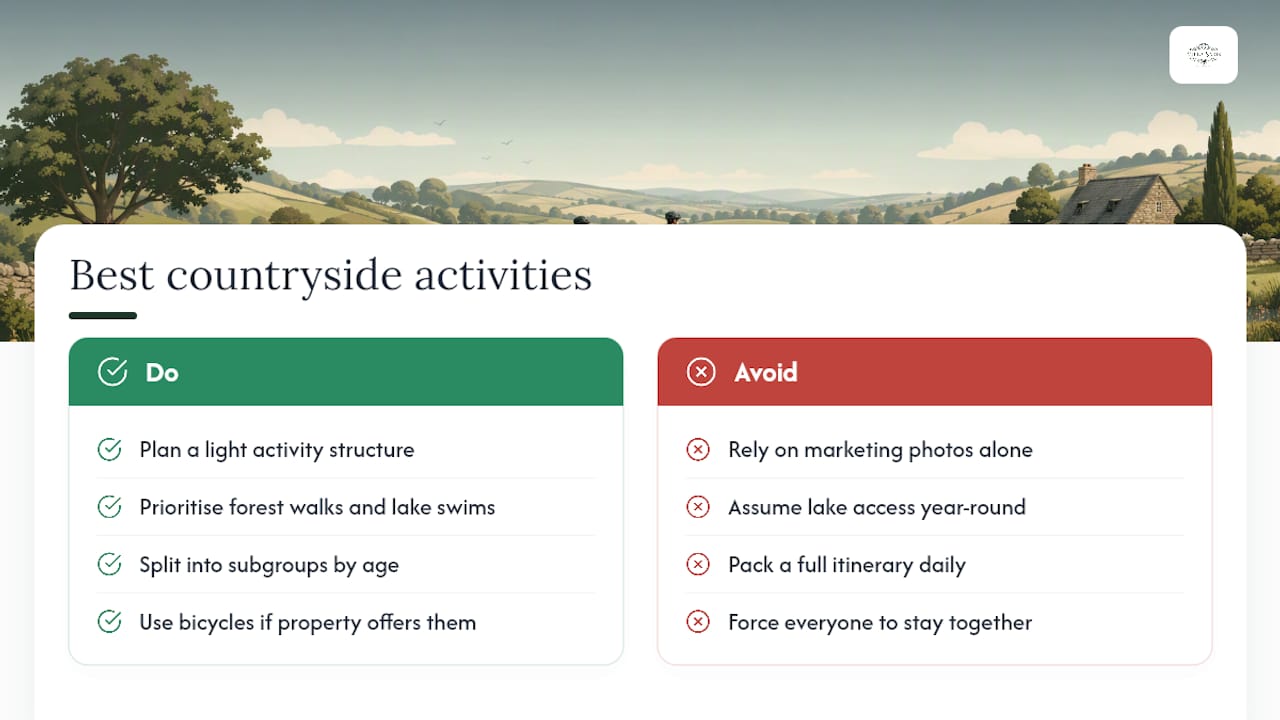 What activities suit a group staying in the countryside? — overview diagram