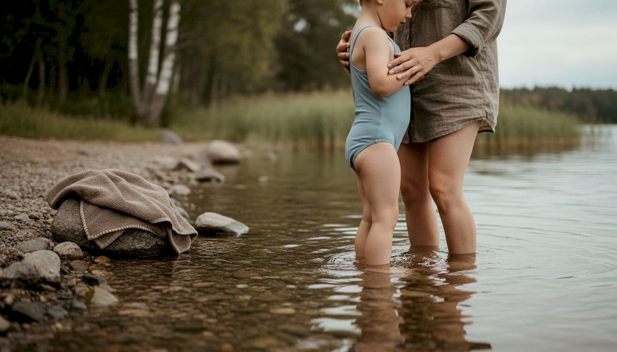 Adult staying within reach of child