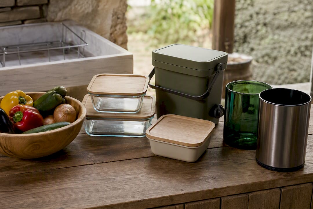 Reusable containers and sorted holiday kitchen waste