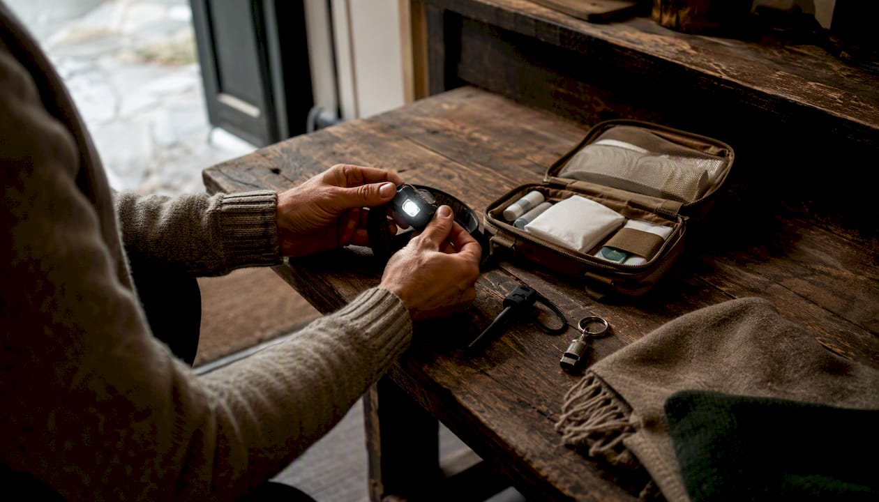 Hiking safety kit prepared for testing