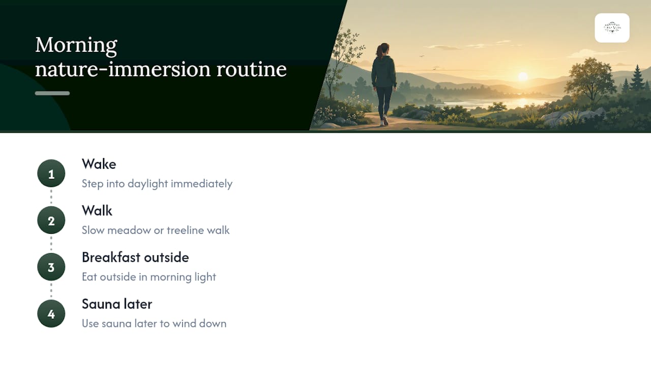 Villa Sakis perspective: morning light in a nature-immersion routine — overview diagram