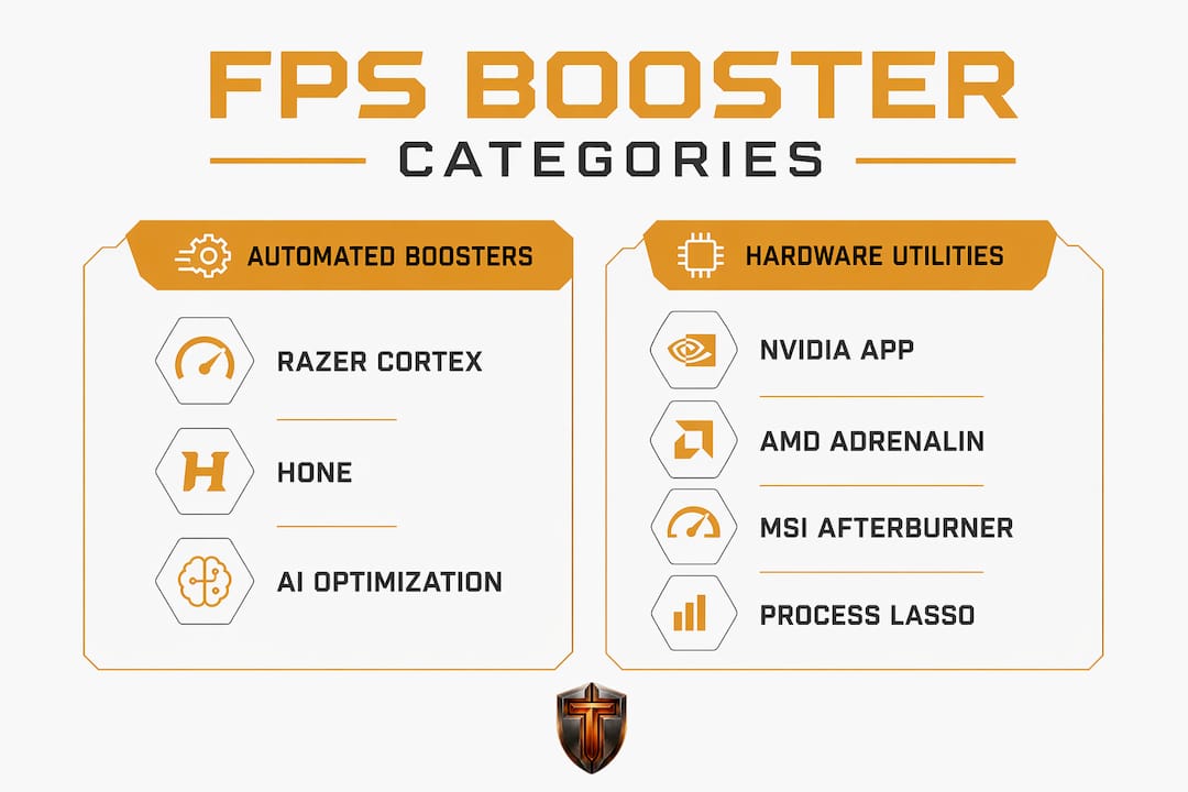 Infographic comparing FPS booster software categories