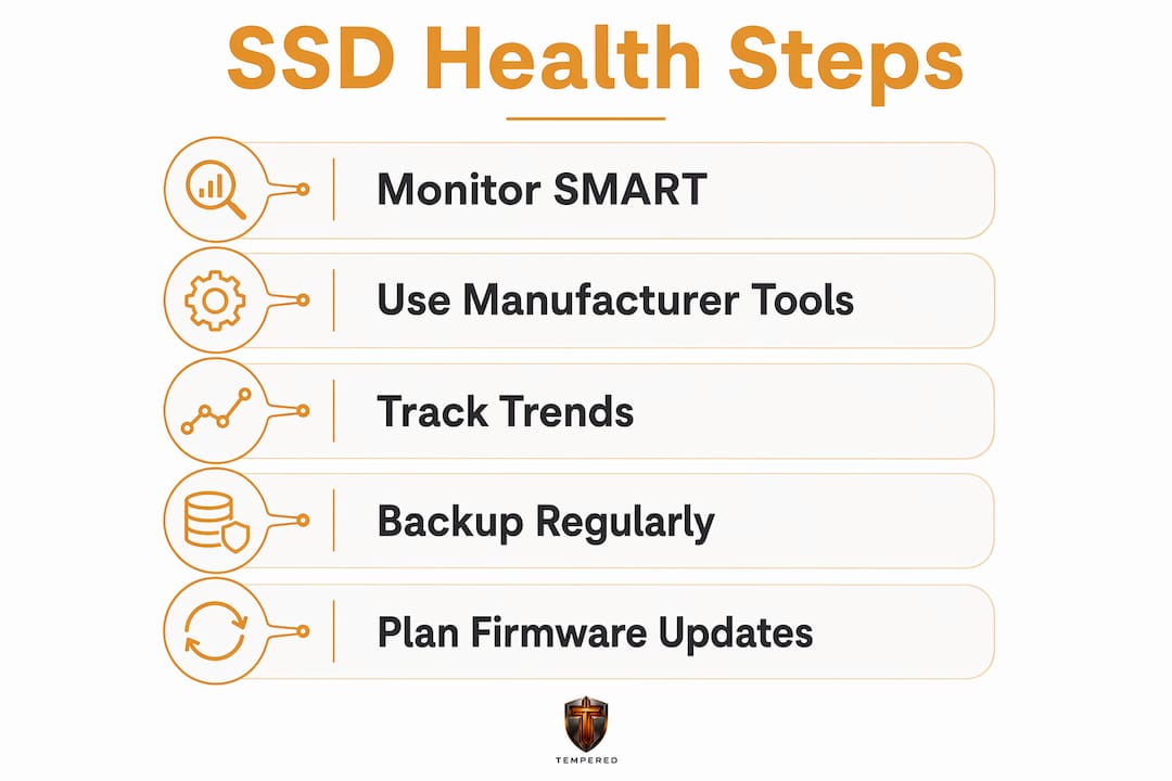 Infographic illustrating SSD health maintenance steps