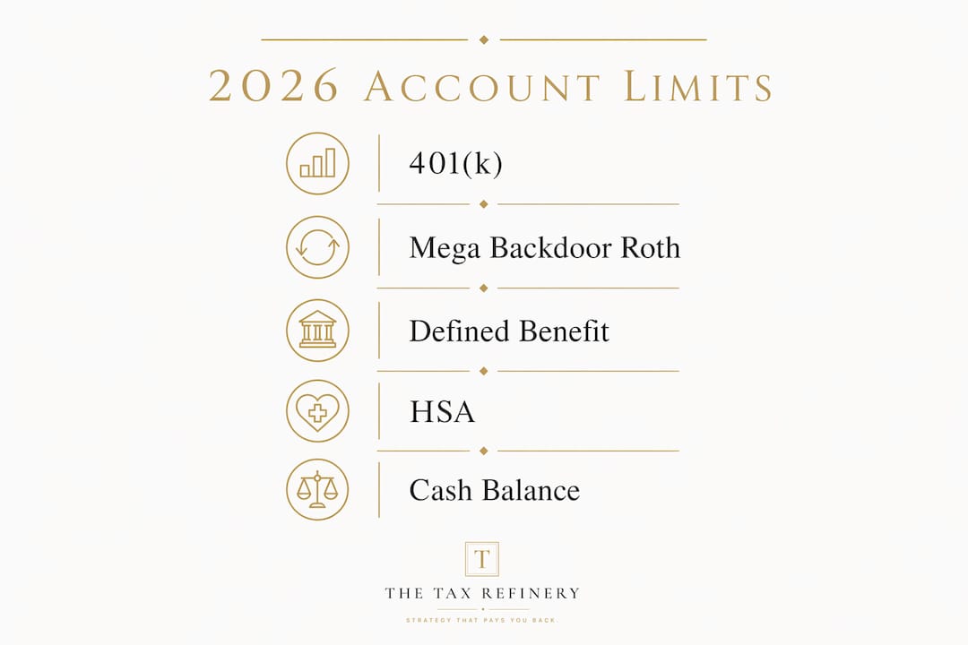 Infographic showing 2026 tax-advantaged account contribution limits