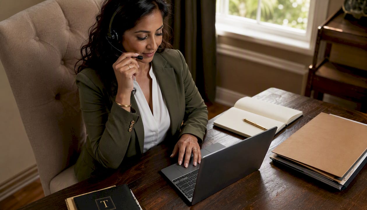 Tax professional talking on phone in office