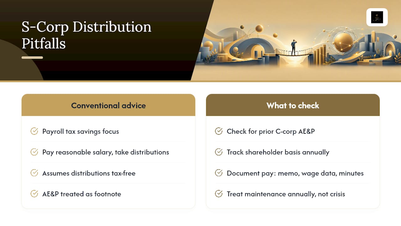 What most owners get wrong about S corp distributions — overview diagram