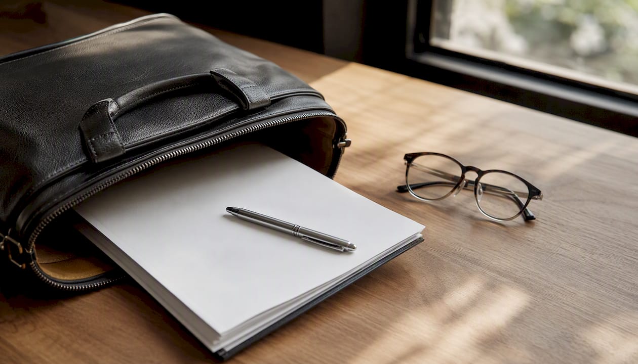 Durable power of attorney folder with pen and glasses
