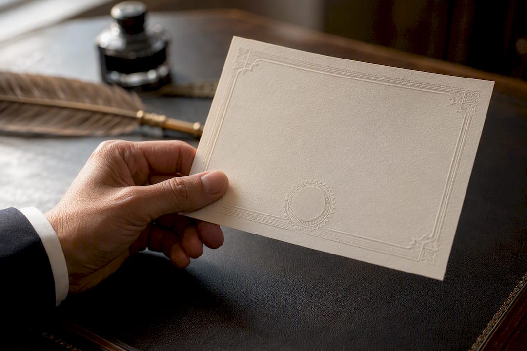 Hand holding blank stock certificate