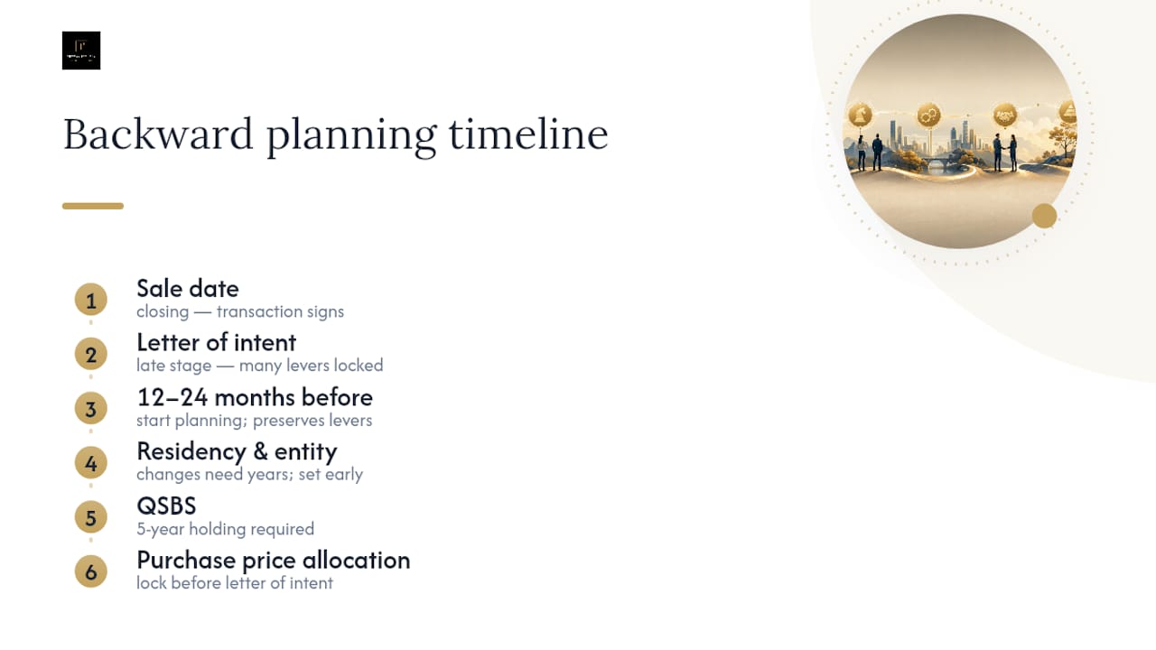 Diagram of tax planning levers and their timing