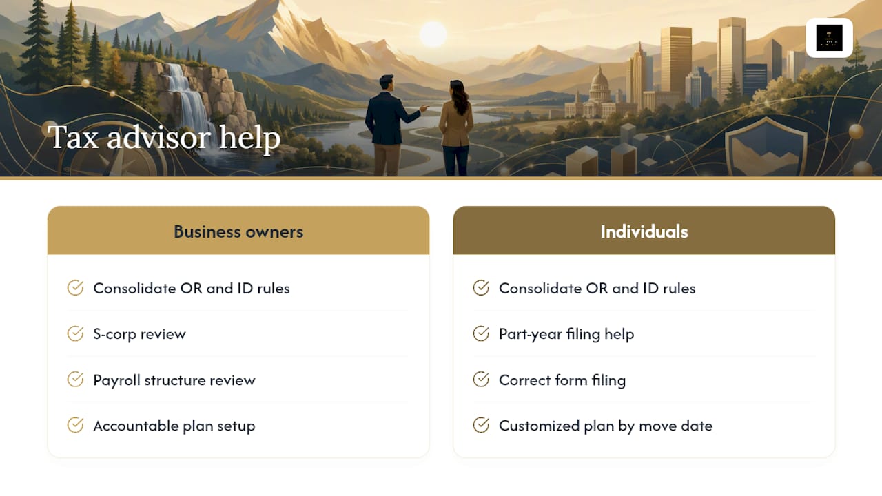 How a tax advisory firm can help you get the Oregon to Idaho move right — overview diagram