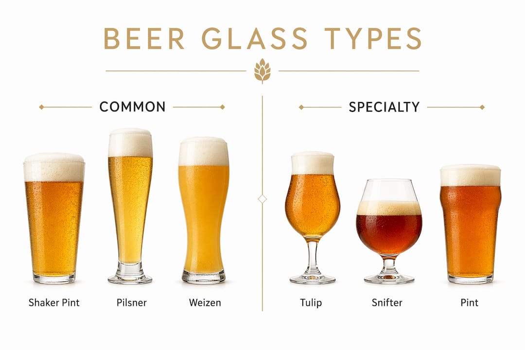 Infographic comparing common and specialty beer glasses