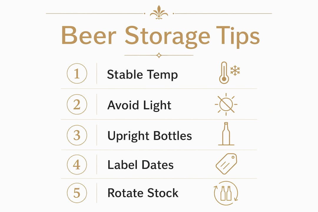 Infographic showing numbered beer storage tips