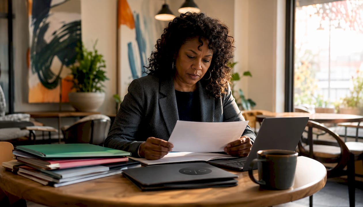 Woman reviewing service business quoting document