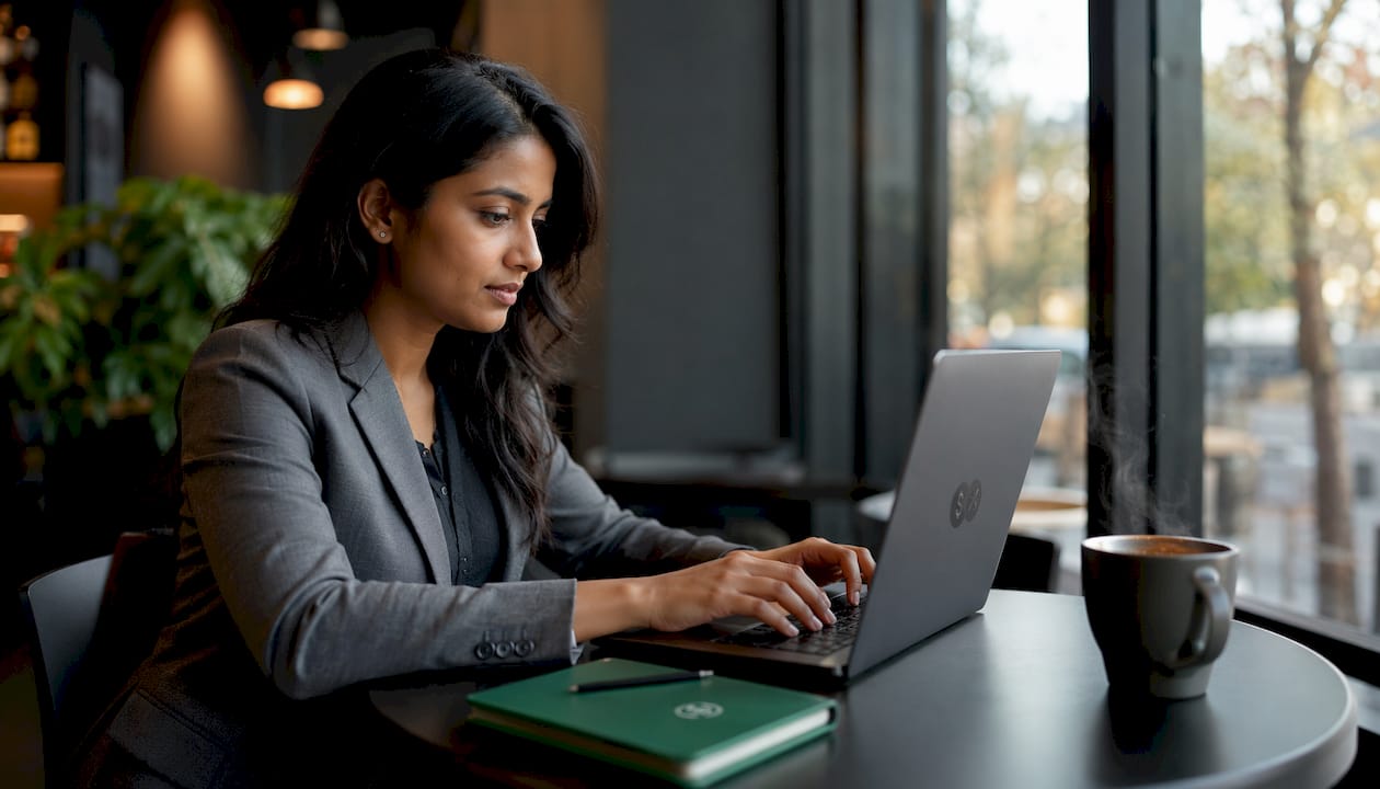Hands typing on laptop attaching documents