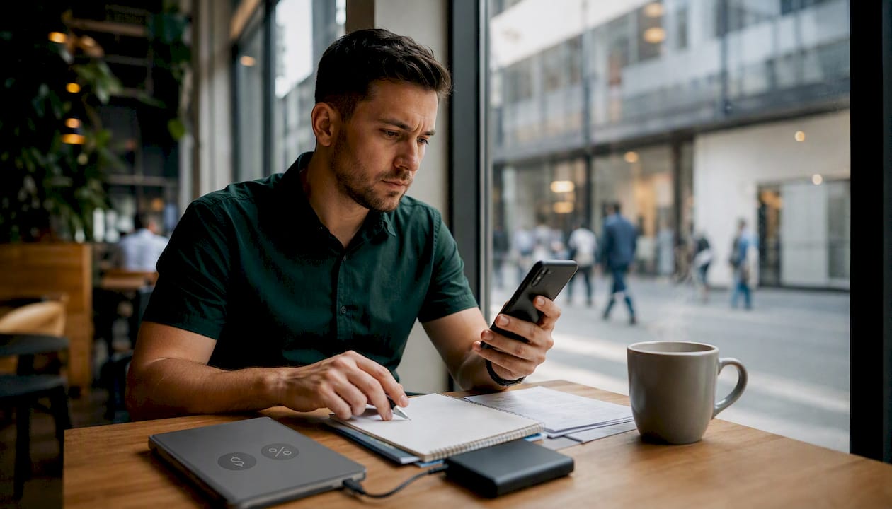 Service manager testing a mobile app on smartphone
