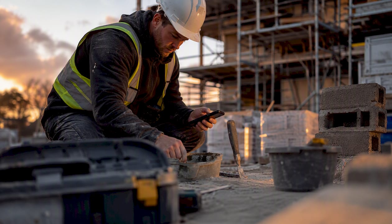 Field worker mixing materials and capturing time