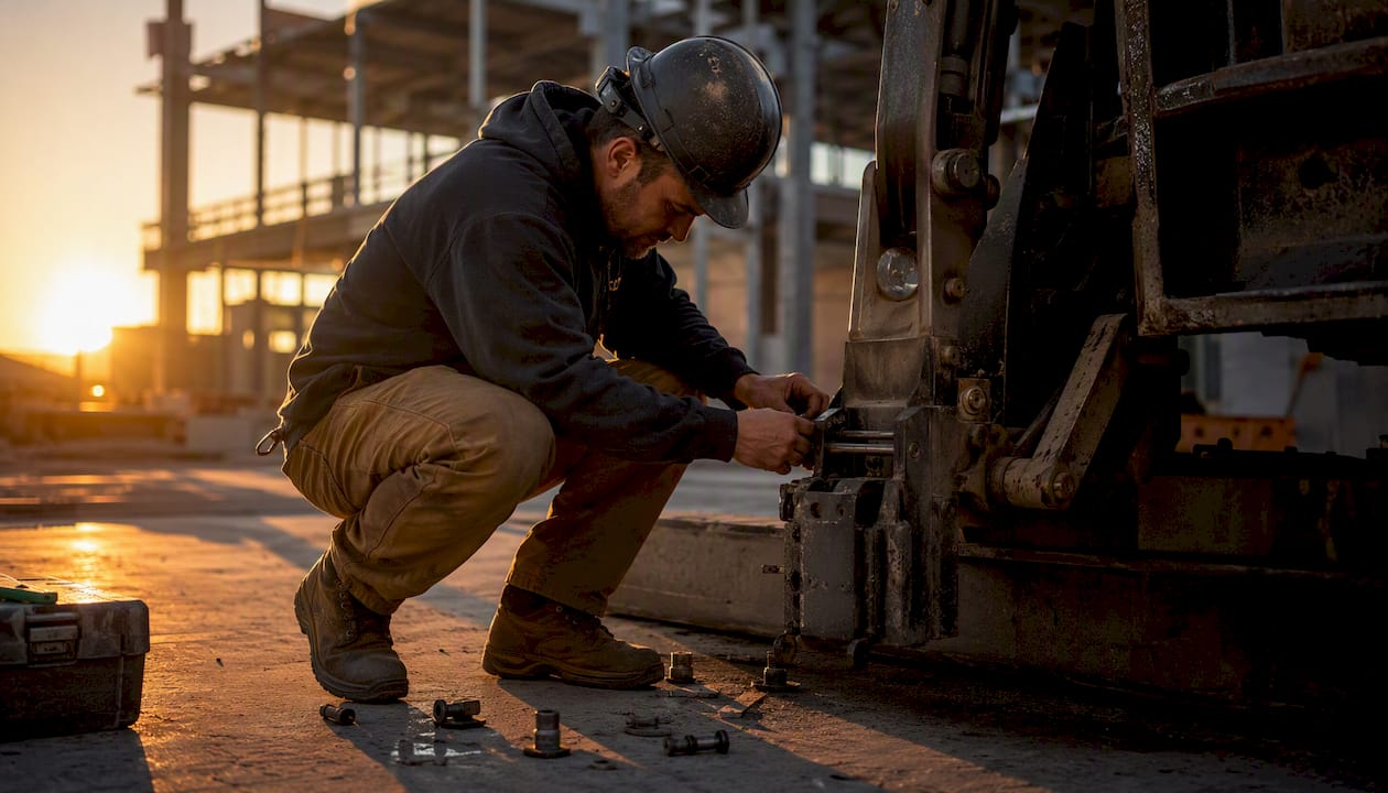Technician inspecting equipment safety features