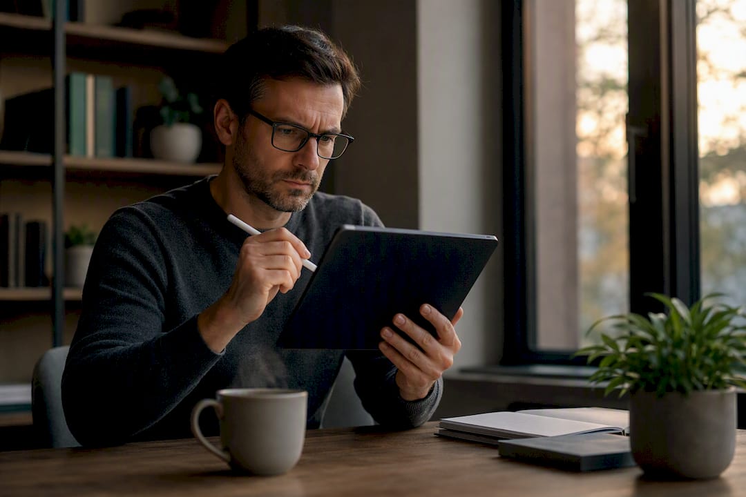 Sales manager reviewing tablet device