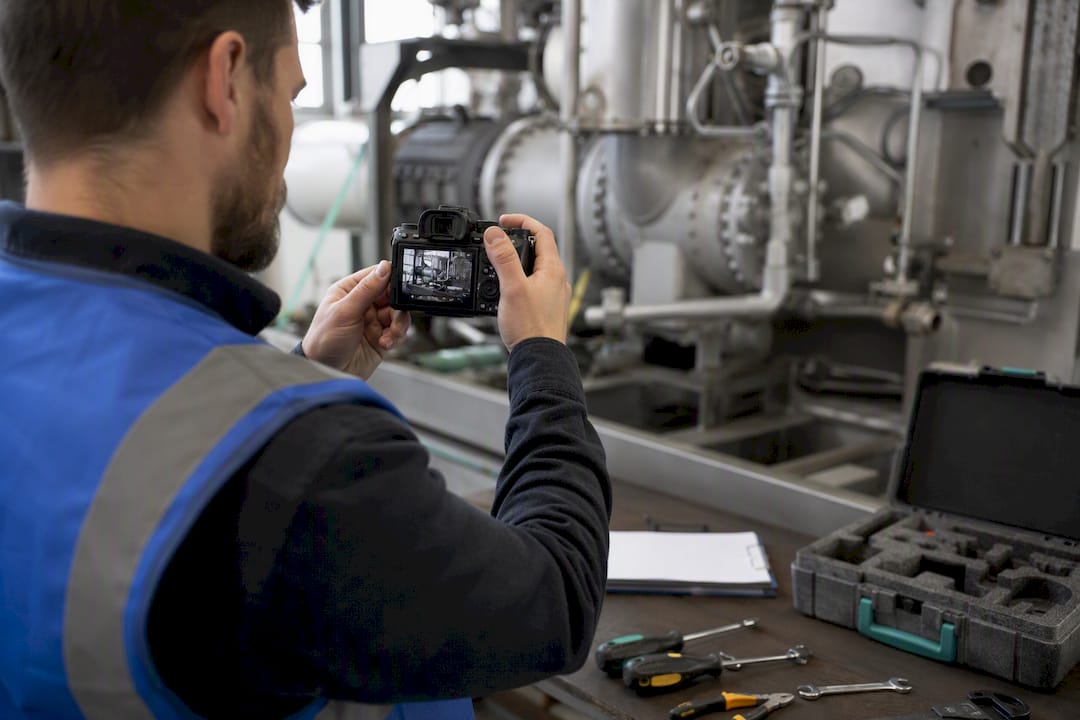 Technician photographing equipment for incident report