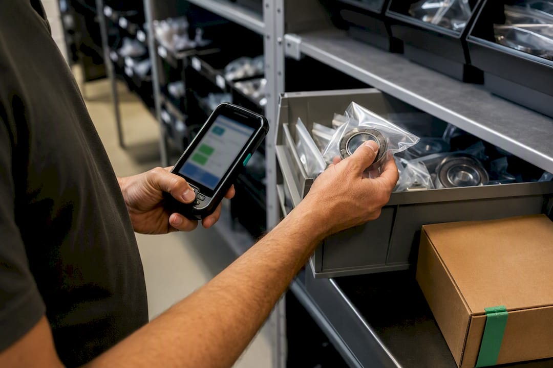 Manager reconciling warehouse parts count