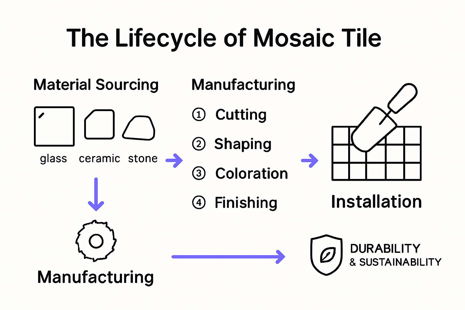 Mosaic tile manufacturing and installation process infographic