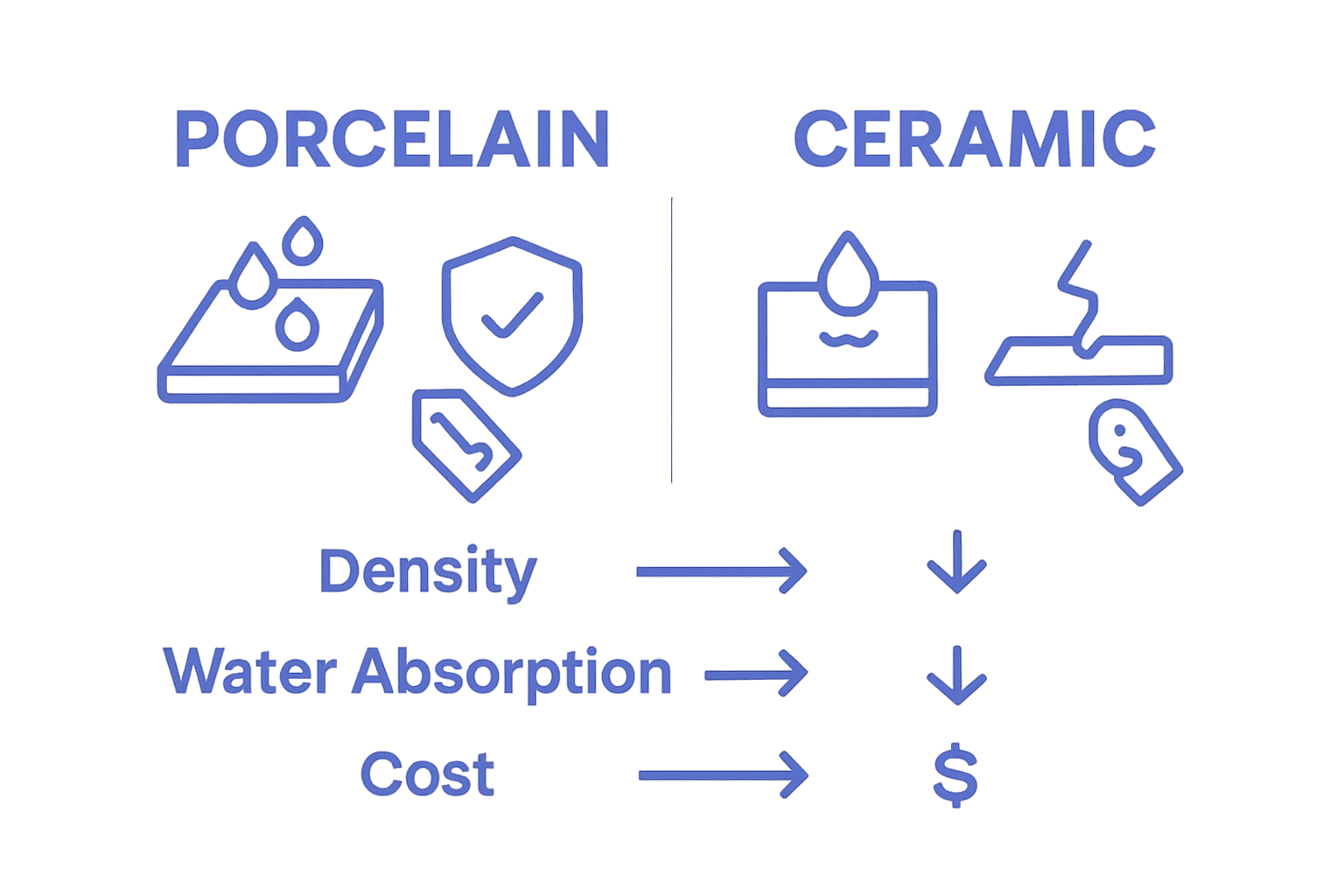 Infographic comparing porcelain and ceramic tile properties