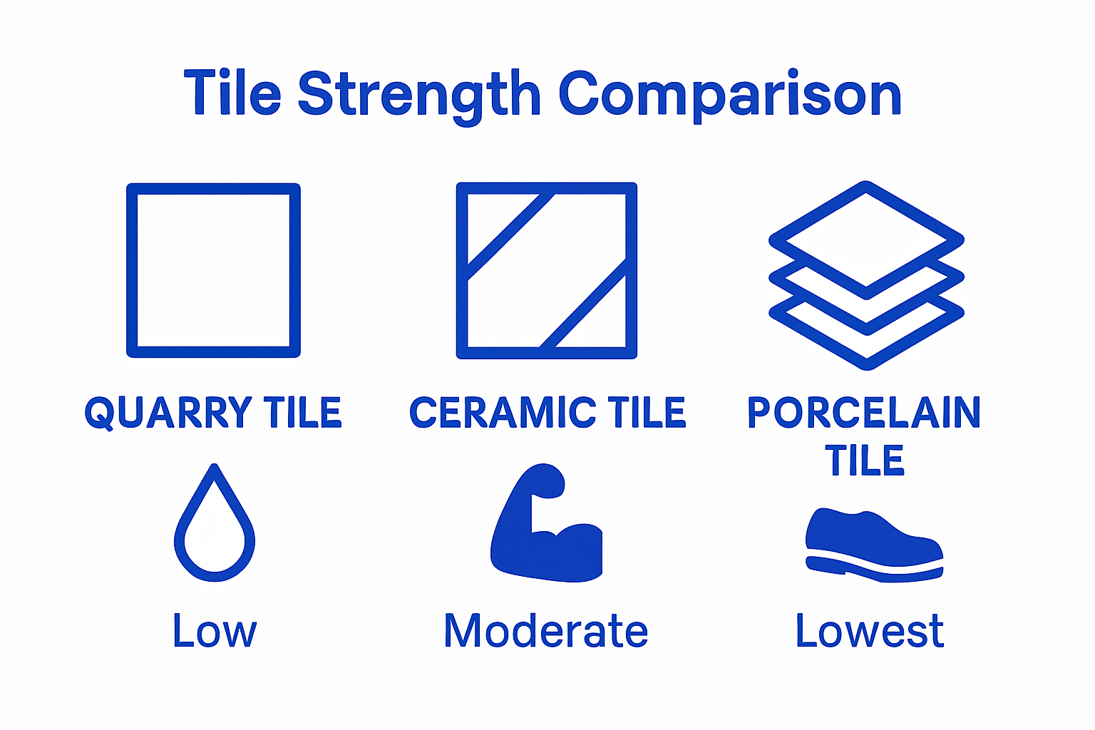 Comparison of water absorption rates, strength, and durability for quarry, ceramic, and porcelain tiles