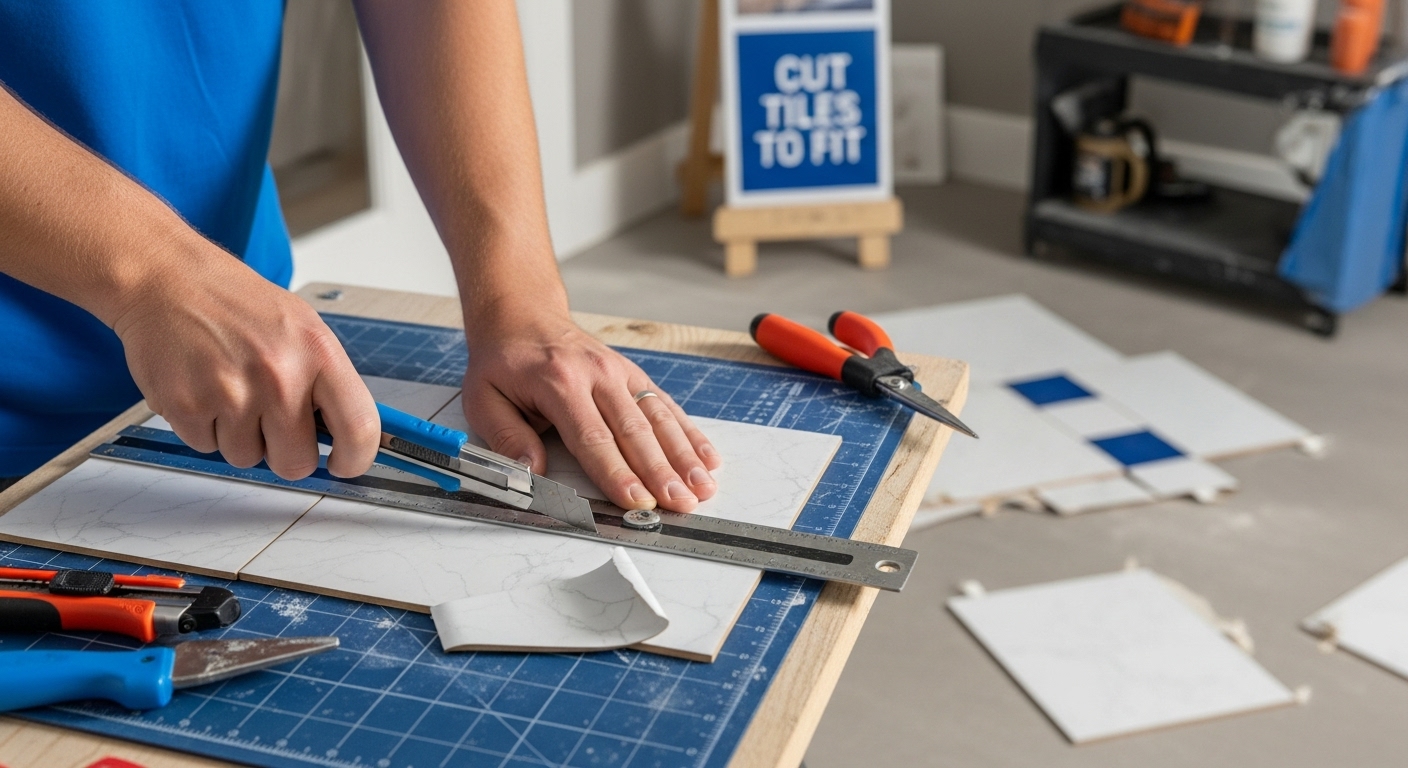 cut peel and stick tile installation