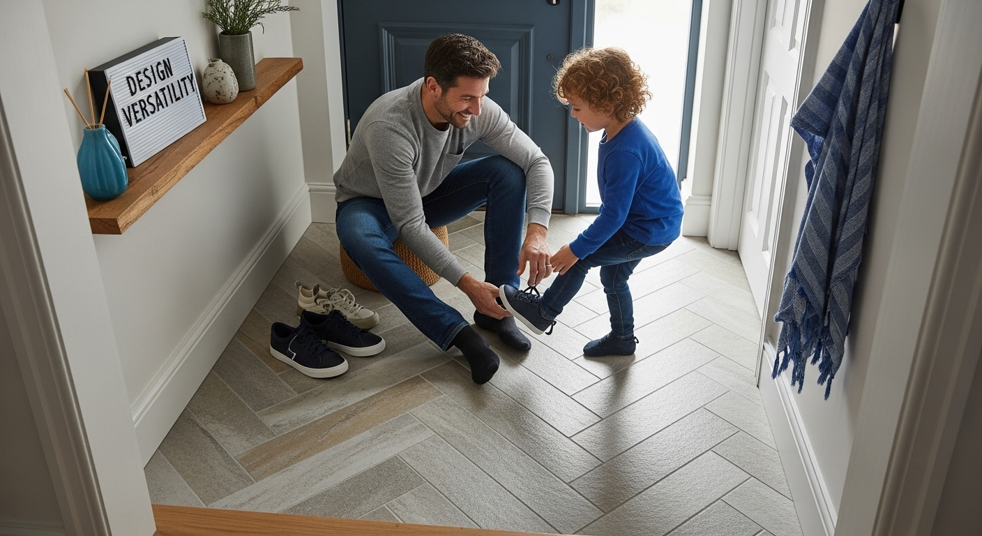 herringbone tile entryway image