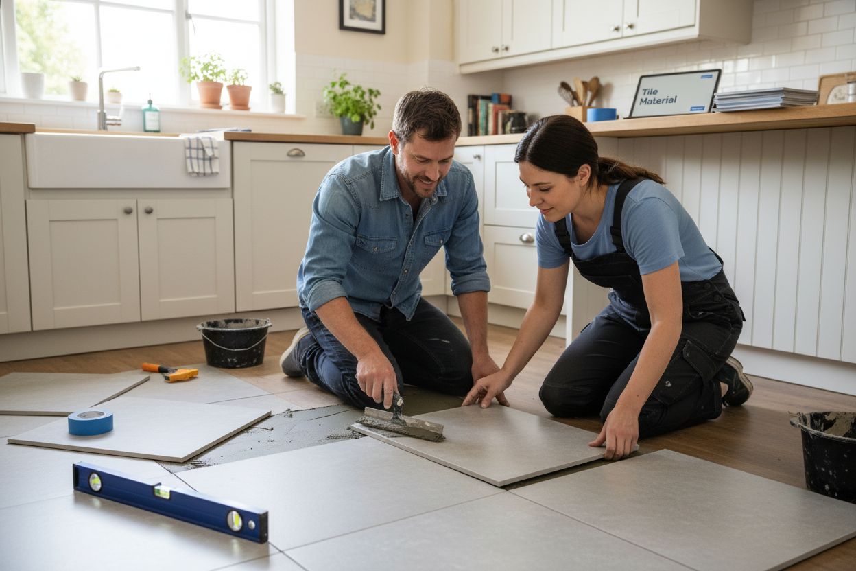 tile material installation kitchen image