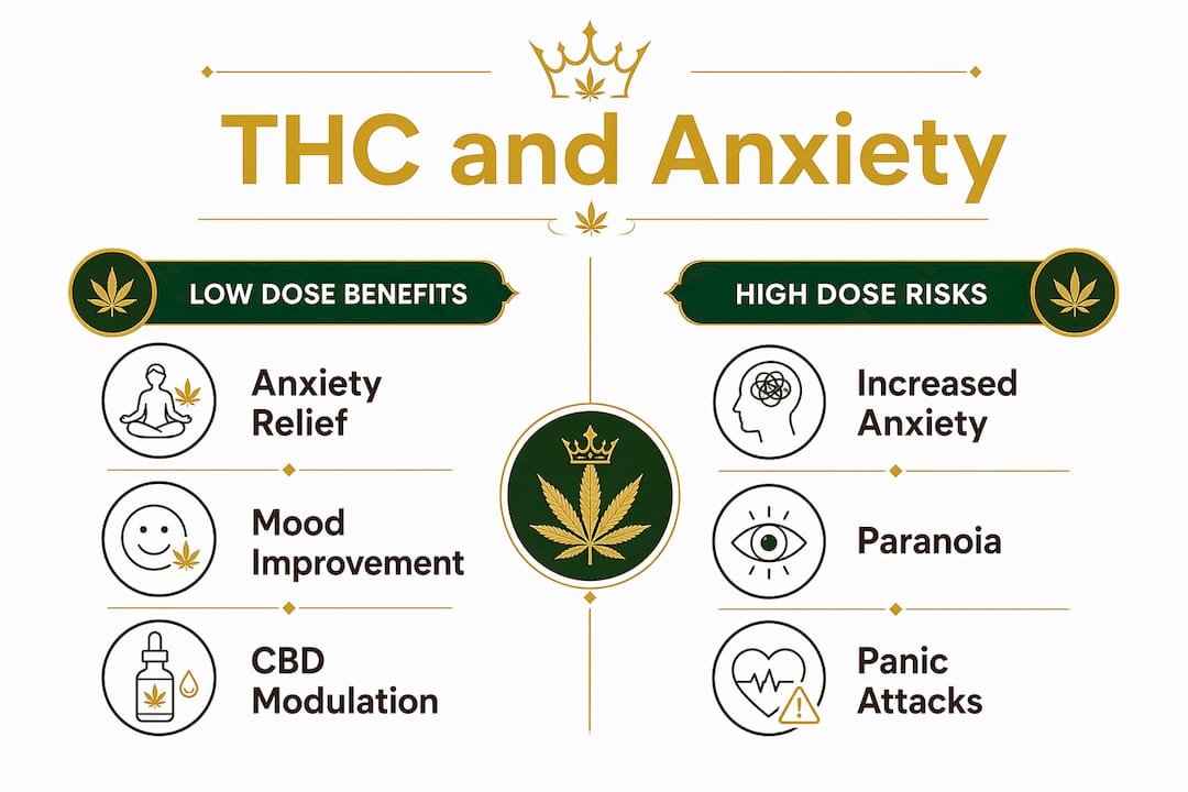 Infographic comparing THC low vs high dose anxiety effects