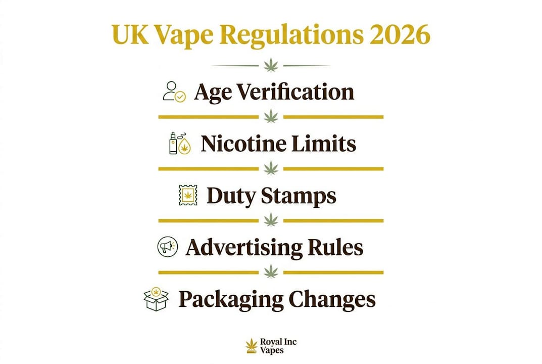 Infographic showing UK vape regulation steps 2026