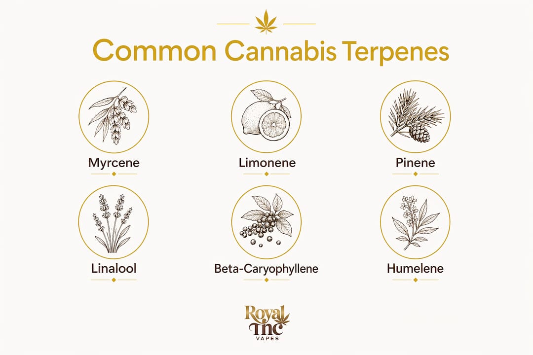 Hierarchy infographic of common cannabis terpenes