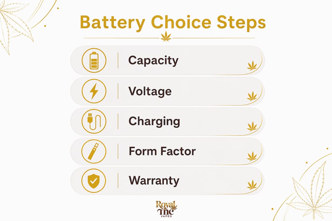 Infographic illustrating steps to choose 510 battery