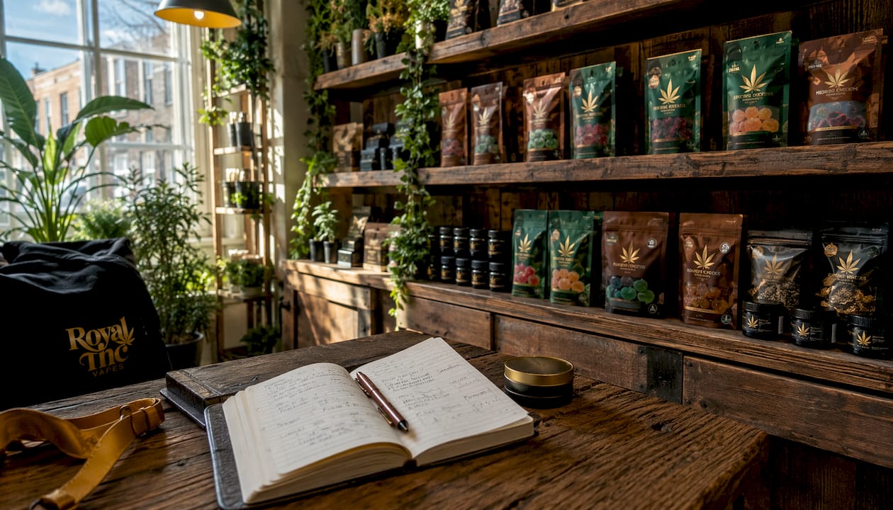 Indica gummies displayed in UK dispensary