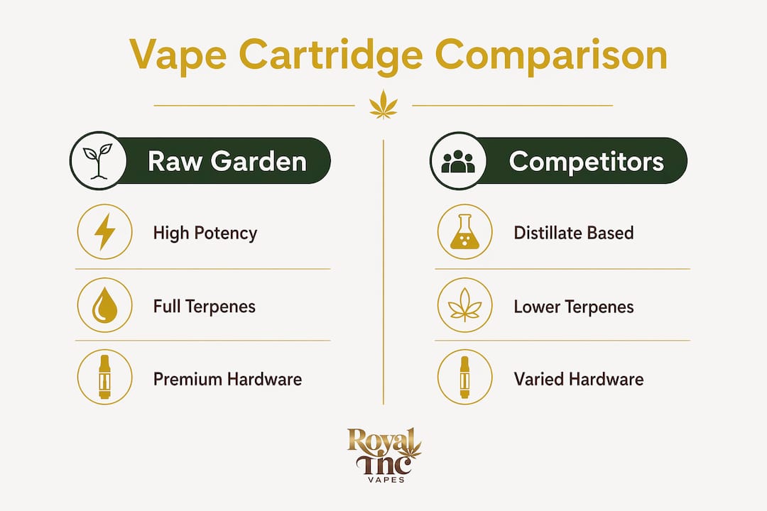 Infographic comparing Raw Garden and competitor vape cartridges