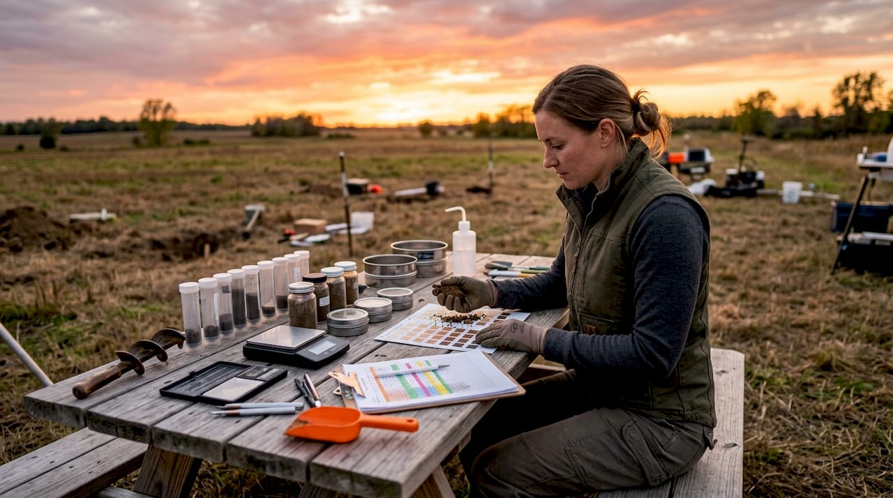 Hands holding soil sample and classification chart