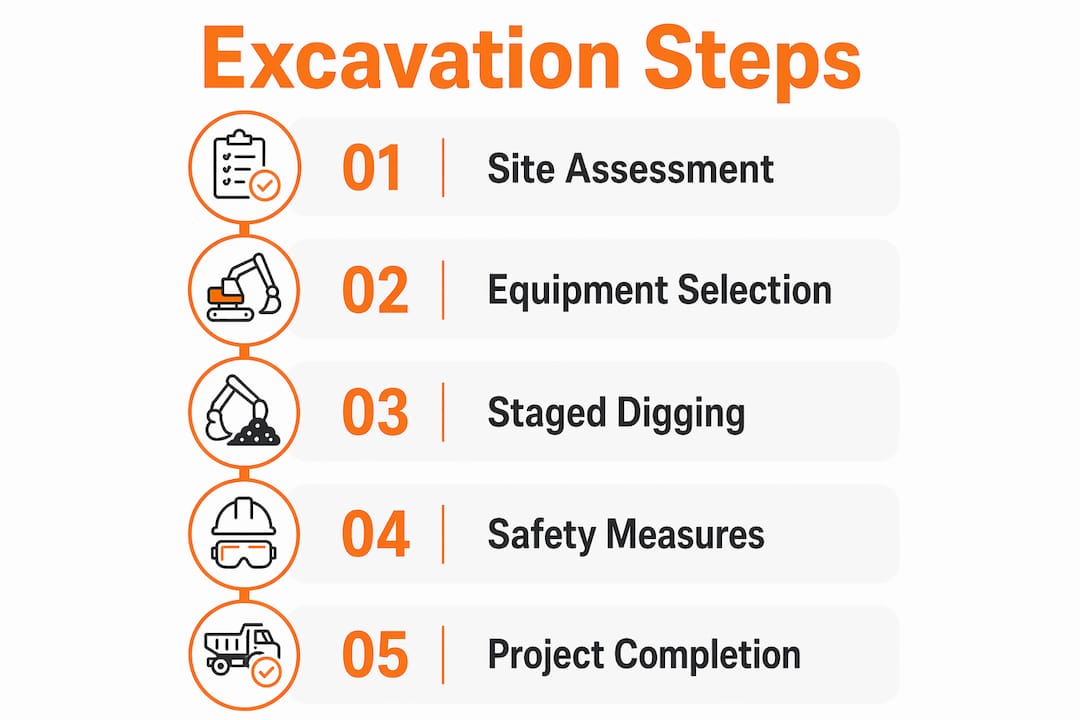 Infographic illustrating staged excavation process steps