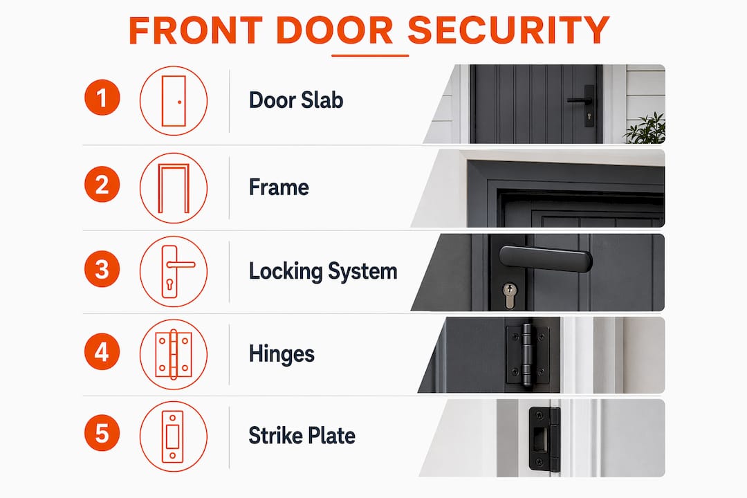 Infographic displaying core components of front door security